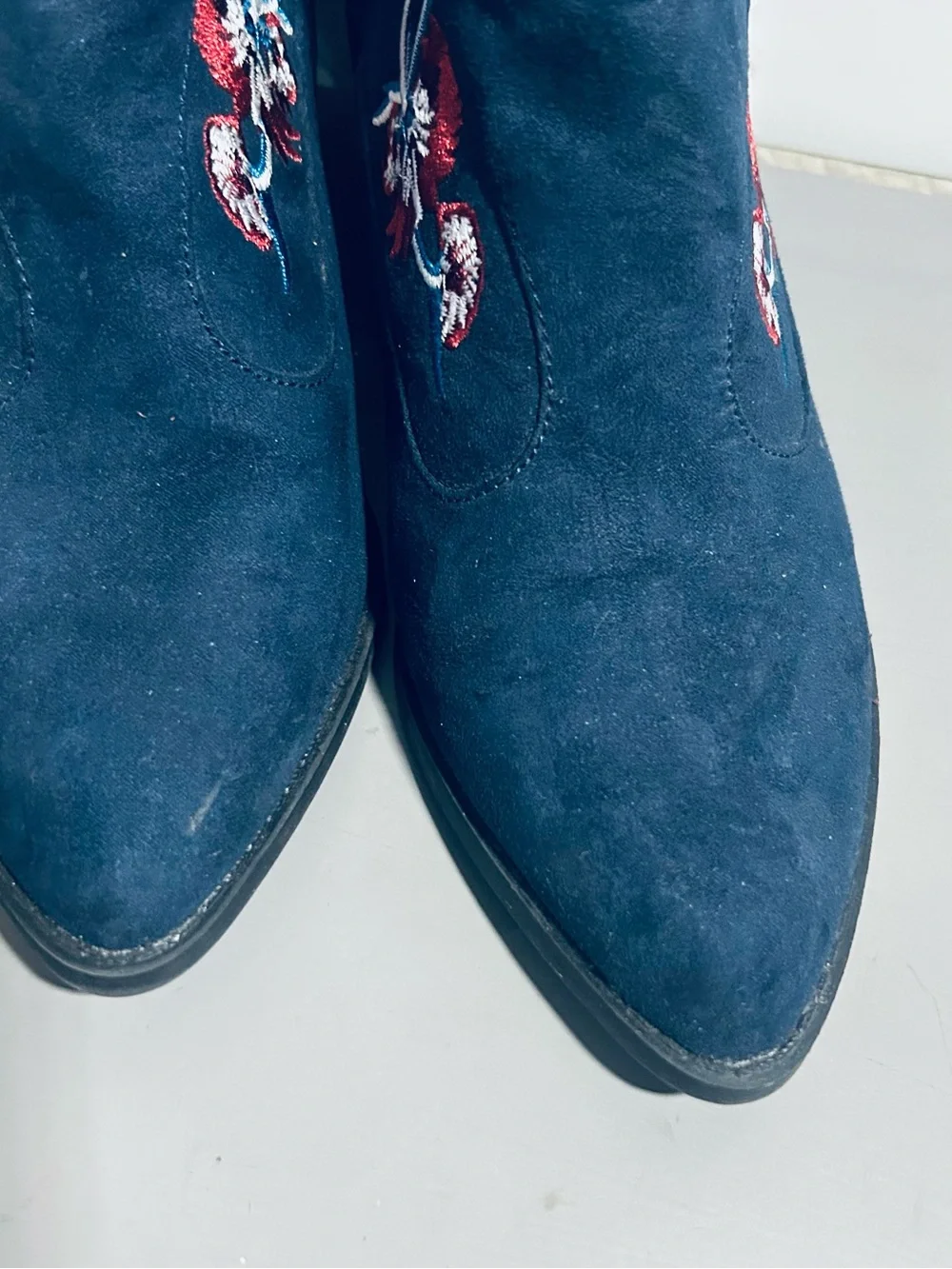 Carlos by Carlos Santana Navy Suede Layne Embroidered Wedge Booties